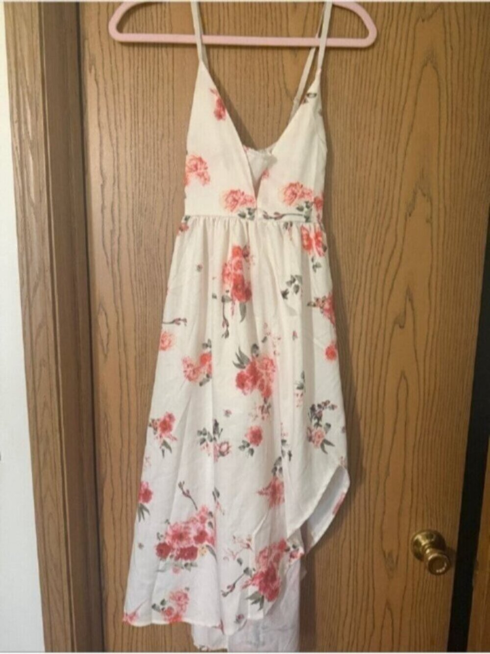 White Floral Maxi Dress with Pink Rose Print